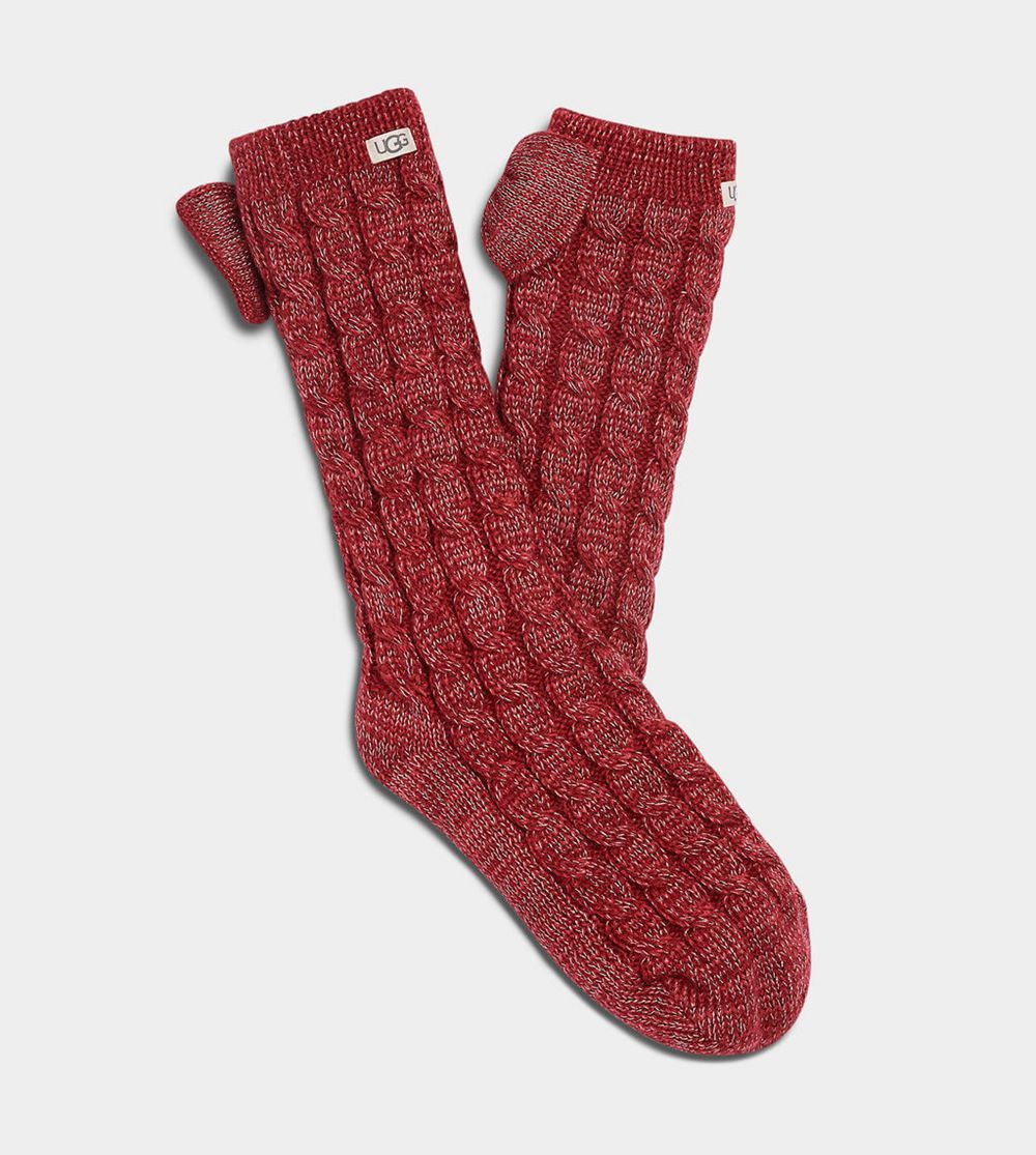 Ugg Laila Bow Fleece Lined - Womens Socks - Burgundy - NZ (9126XRZVN)